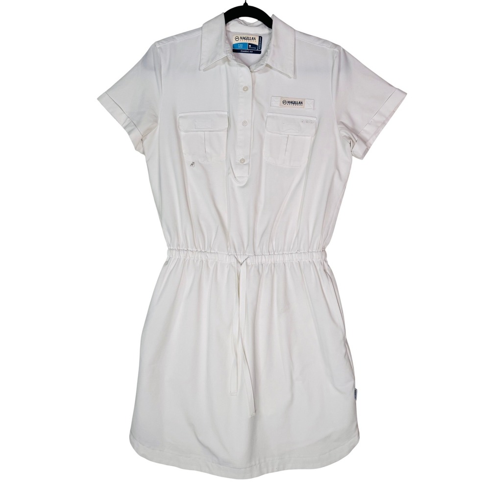 Magellan Outdoors Fish Gear White Short Sleeve Fishing Dress Women Medium M